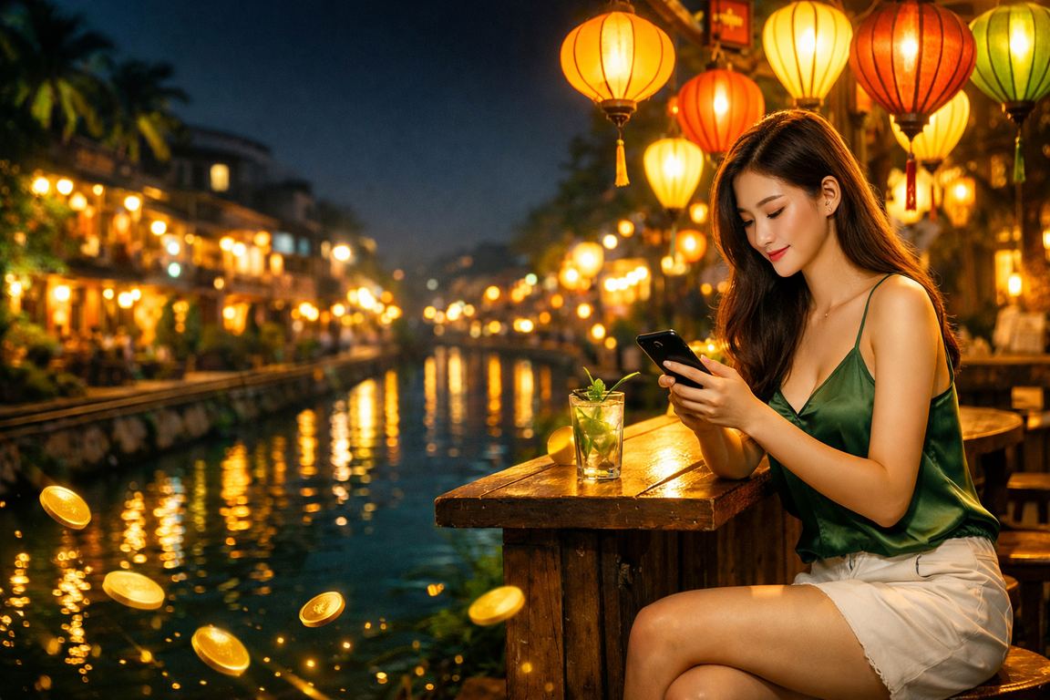 Người dùng truy cập betvn trên điện thoại tại chợ đêm Hà Nội